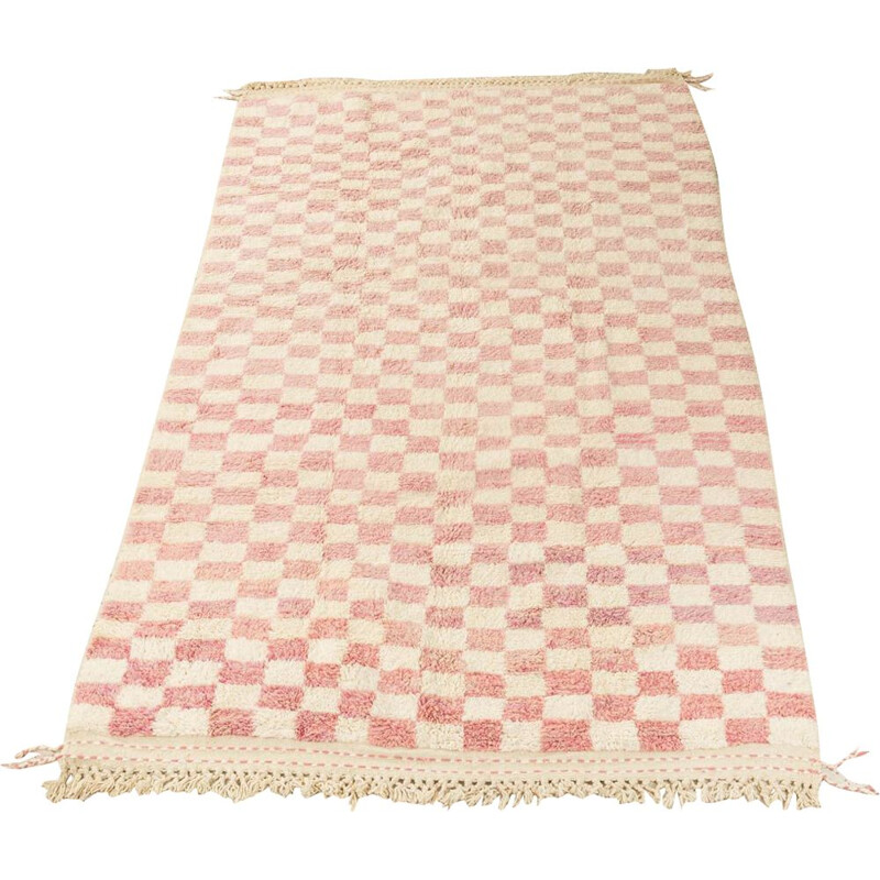 Vintage Pink Chess wool berber rug