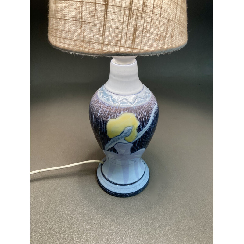 Skandinavische Vintage-Lampe aus Keramik und Leinen, 1960