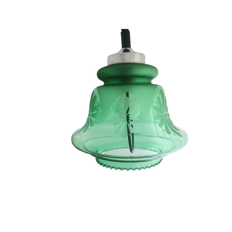 Vintage Art Nouveau green glass pull down pendant lamp, 1960-1970s