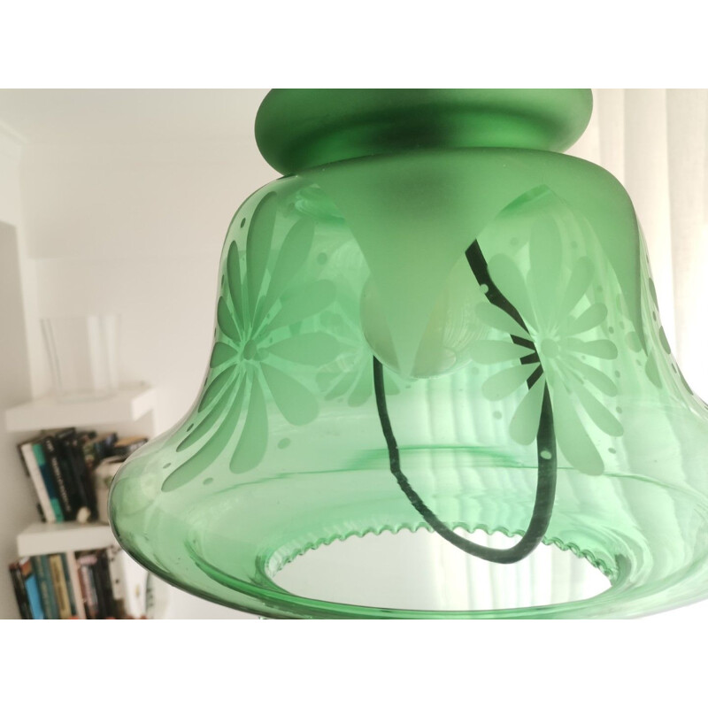 Lámpara colgante Art Nouveau vintage en vidrio verde, 1960-1970