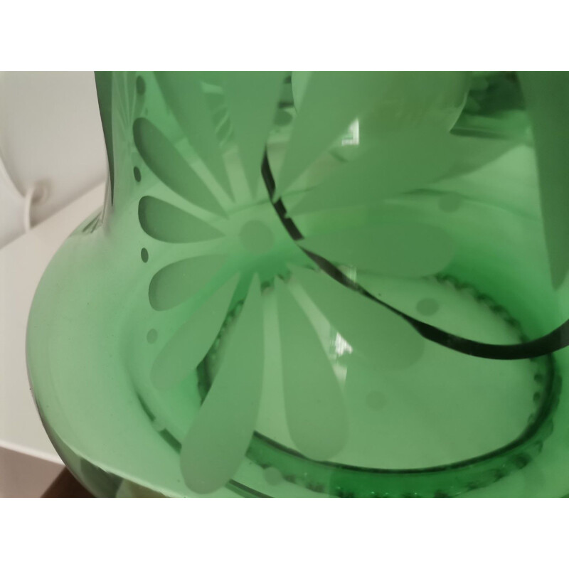 Vintage Art Nouveau green glass pull down pendant lamp, 1960-1970s