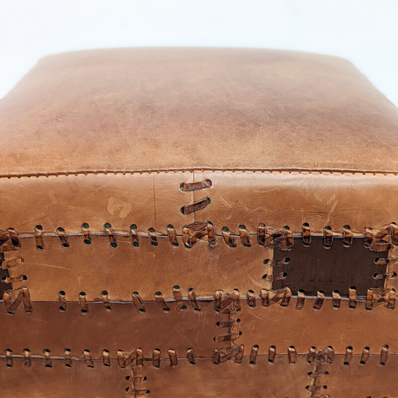 Mid-century leather patchwork ottoman