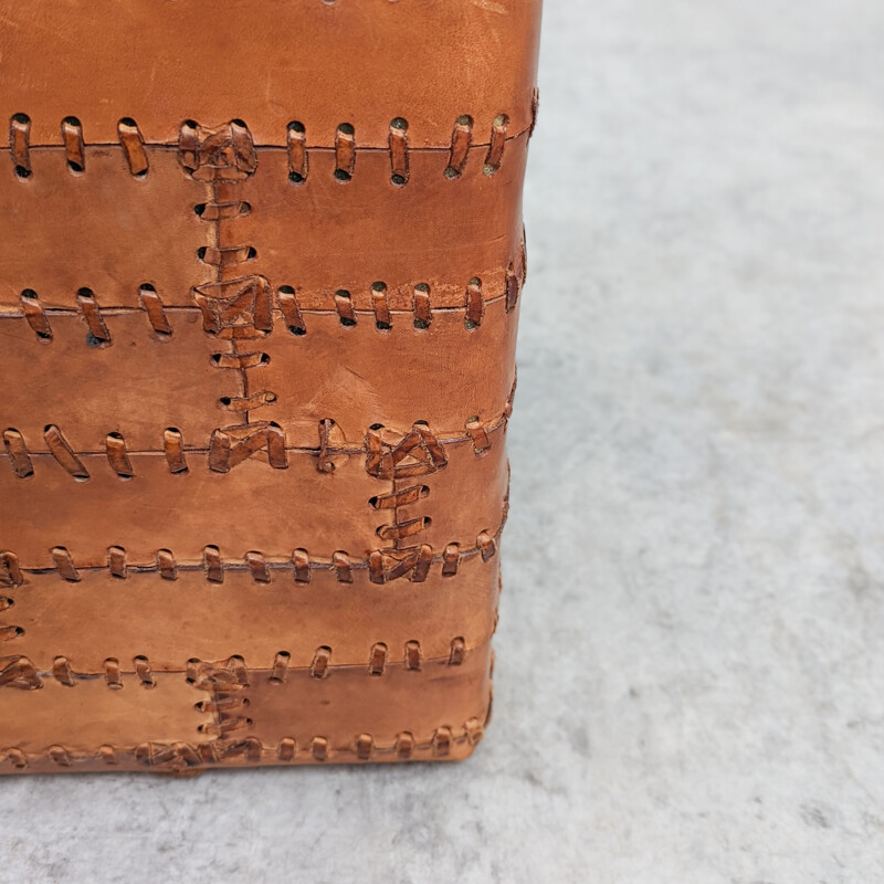 Mid-century leather patchwork ottoman