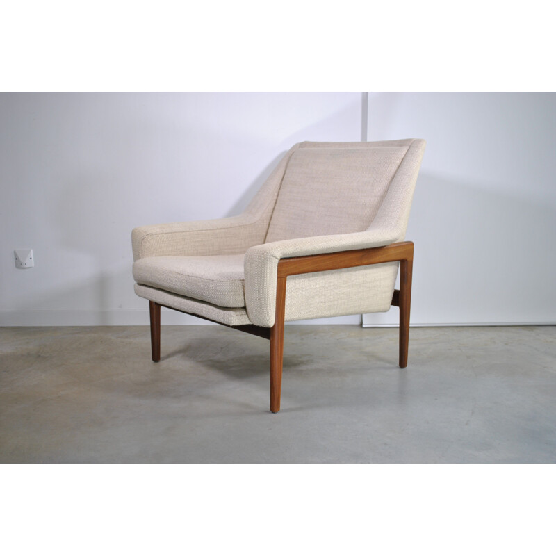 Sillón vintage escandinavo de madera y tela, 1960