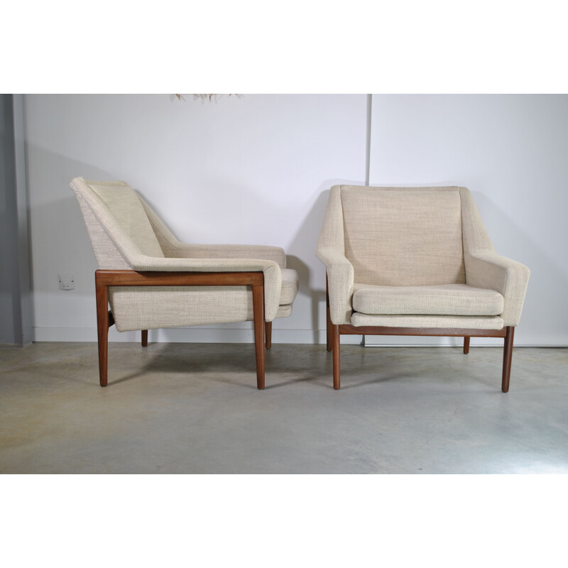 Sillón vintage escandinavo de madera y tela, 1960