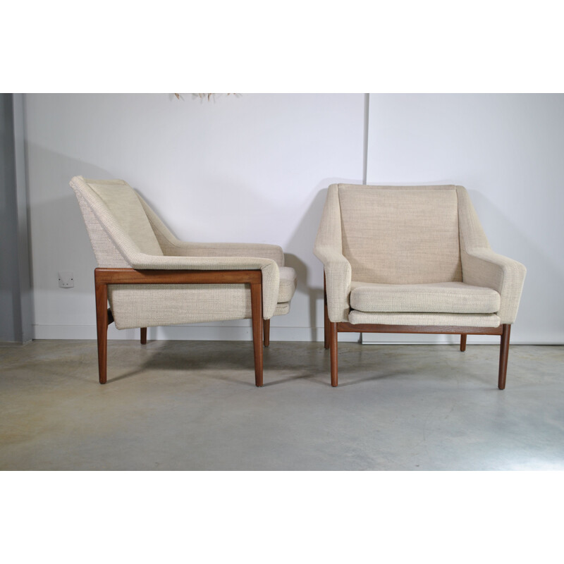 Cadeira de braços escandinava em madeira e tecido, 1960