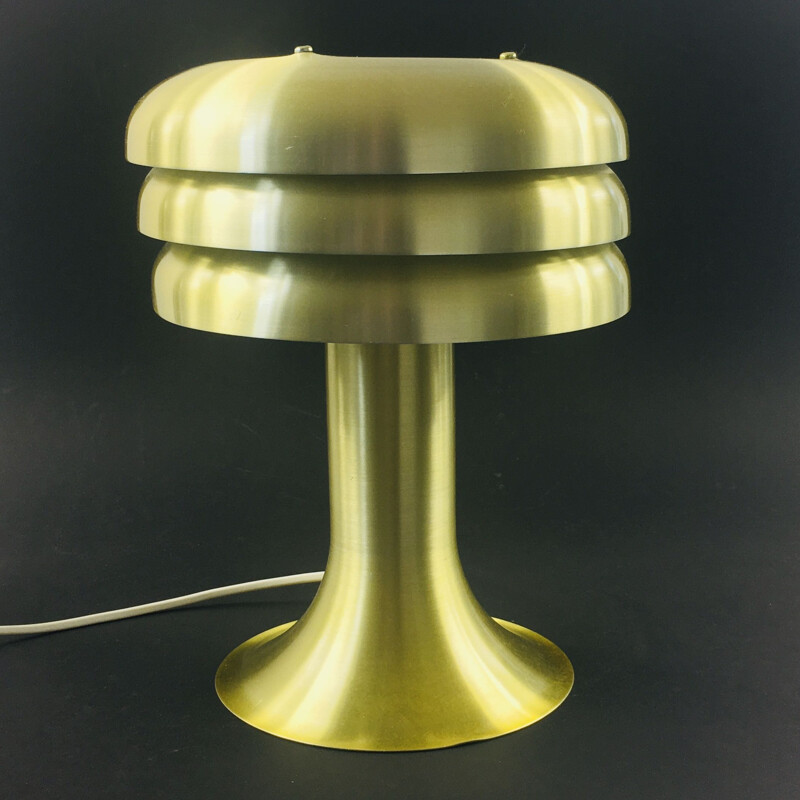 Vintage Bn-25 tafellamp in geborsteld aluminium met paddestoelvorm van Hans Agne Jakobsson voor Markaryd, Zweden 1960