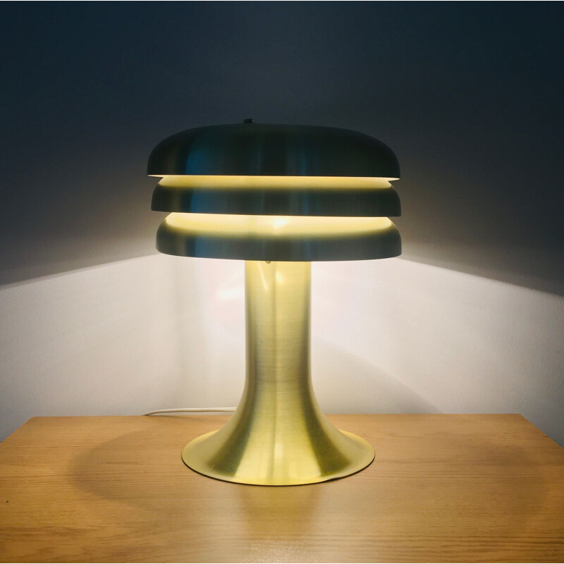 Vintage Bn-25 brushed aluminum mushroom table lamp by Hans Agne Jakobsson for Markaryd, Sweden 1960
