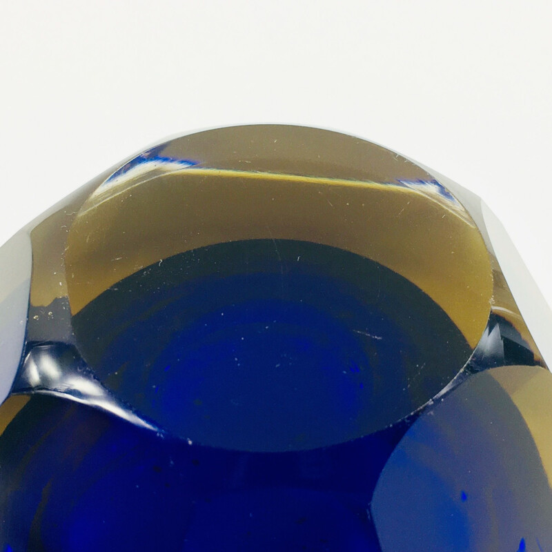 Cendrier vintage en verre de Murano Sommerso à facettes diamantées par Alessandro Mandruzzato, Italie 1970