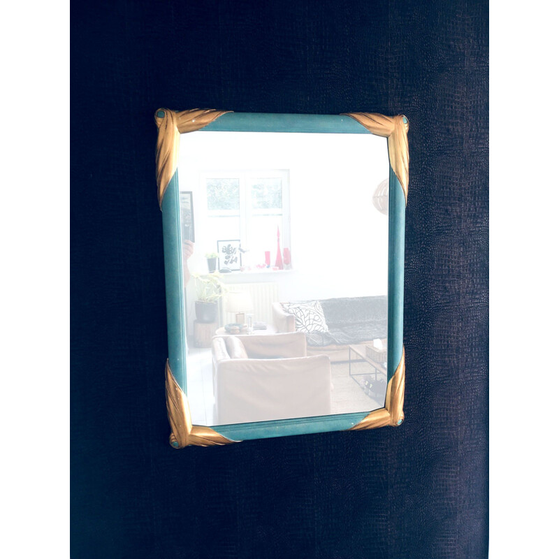 Vintage framed mirror in cut wood by Deknudt Mirrors, Belgium 1970