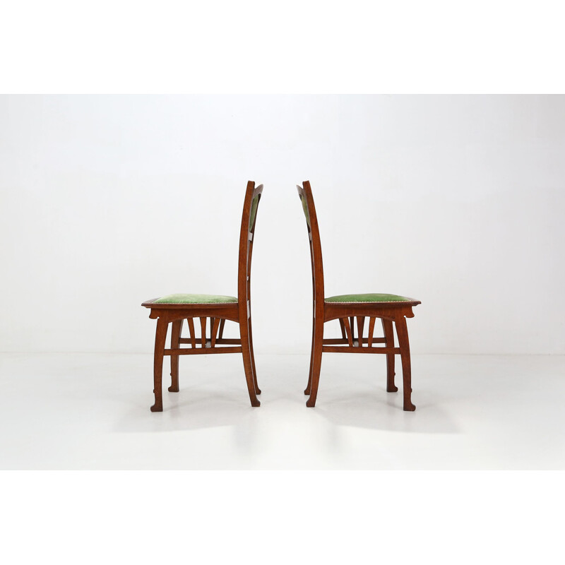 Par de cadeiras de carvalho e veludo vintage de Gustave Serrurier-Bovy, 1900