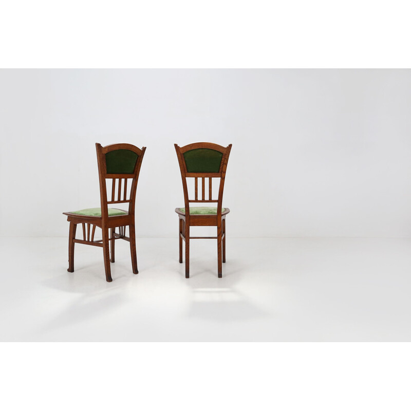 Pair of vintage oak wood and velvet chairs by Gustave Serrurier-Bovy, 1900