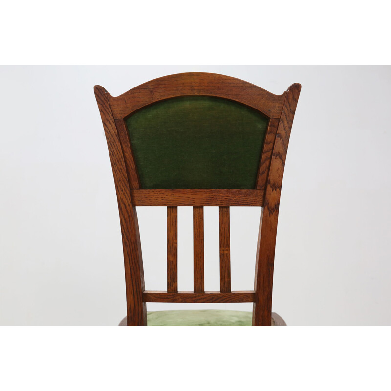 Pair of vintage oak wood and velvet chairs by Gustave Serrurier-Bovy, 1900