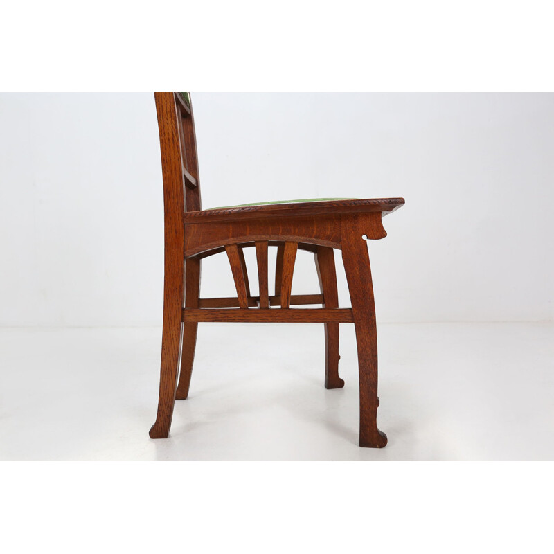 Pair of vintage oak wood and velvet chairs by Gustave Serrurier-Bovy, 1900