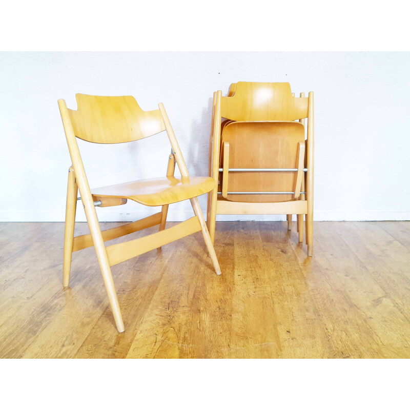 Conjunto de 4 cadeiras dobráveis em faia maciça vintage de Egon Eiermann para Wilde Spieth, Alemanha 1960
