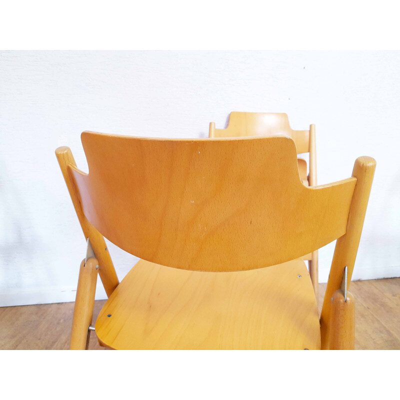 Set di 4 sedie pieghevoli vintage in faggio massiccio tinto di Egon Eiermann per Wilde Spieth, Germania 1960