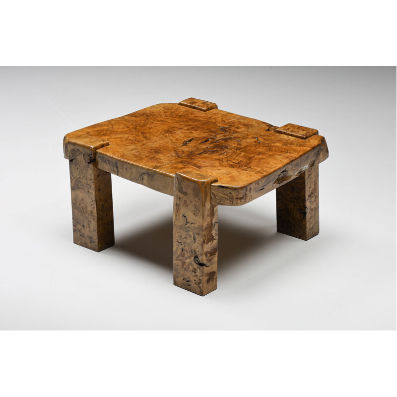 Vintage square burl wood coffee table by Mid-century, 1930