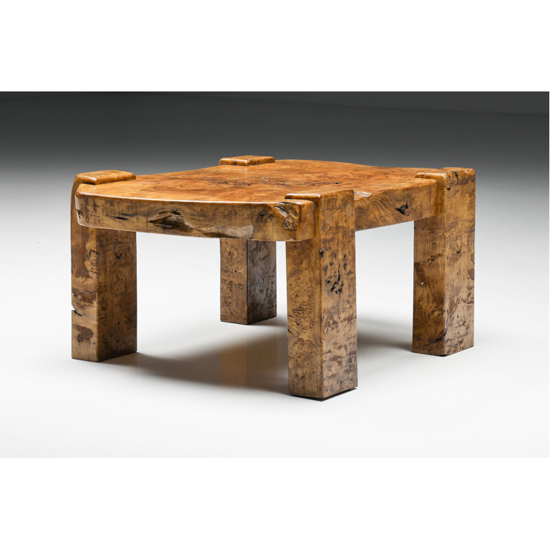 Table basse carrée vintage en bois de ronce par Mid-century, 1930
