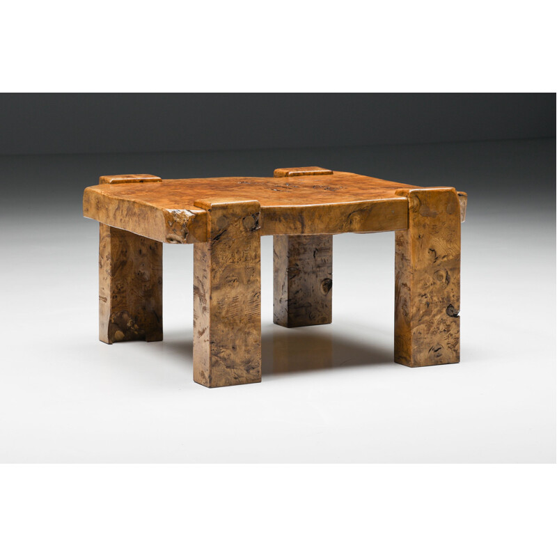 Tavolino quadrato vintage in legno di radica di Mid-century, 1930