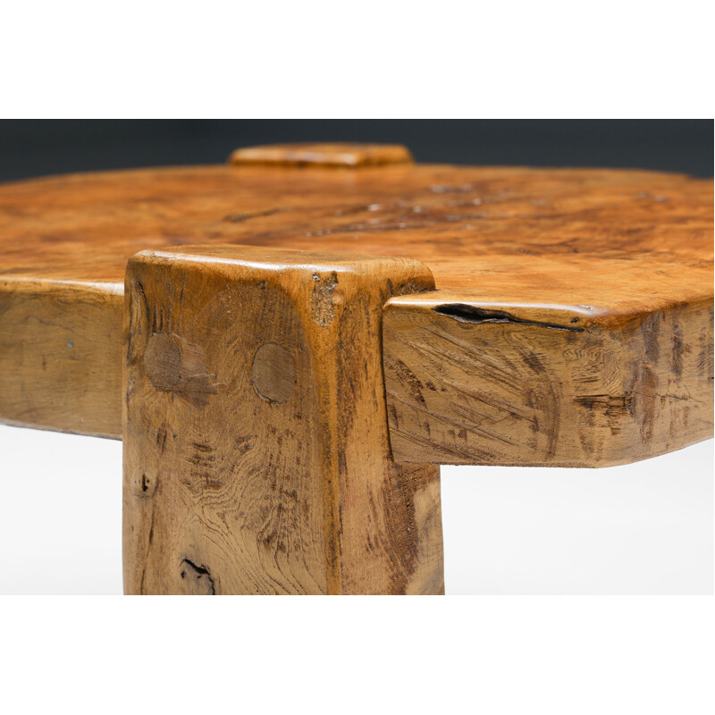 Table basse carrée vintage en bois de ronce par Mid-century, 1930