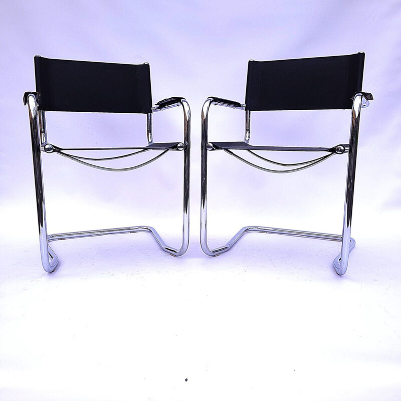 Pair of vintage chairs in chrome and leather, Italy 1980