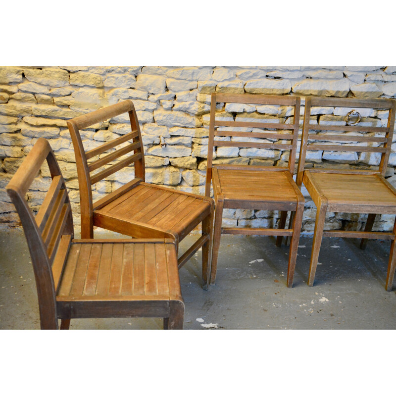 Set of 6 stackable chairs in wood, René GABRIEL - 1950s