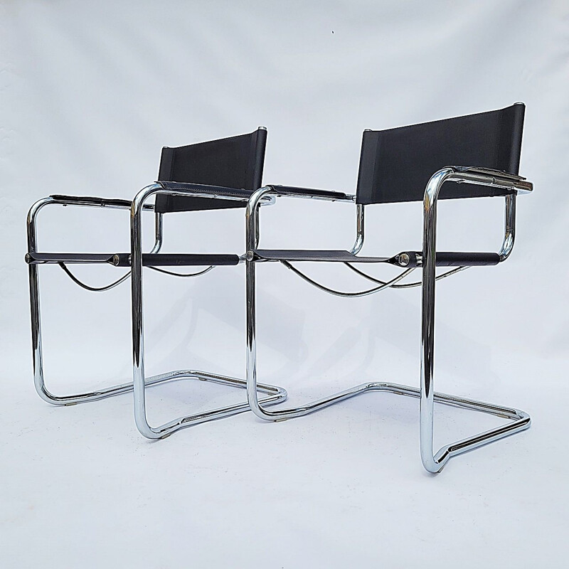 Pair of vintage chairs in chrome and leather, Italy 1980