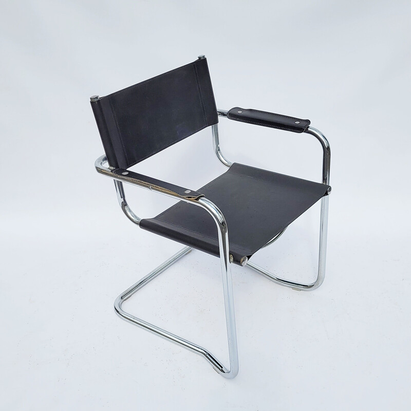 Paire de chaises vintage en chrome et cuir, Italie 1980