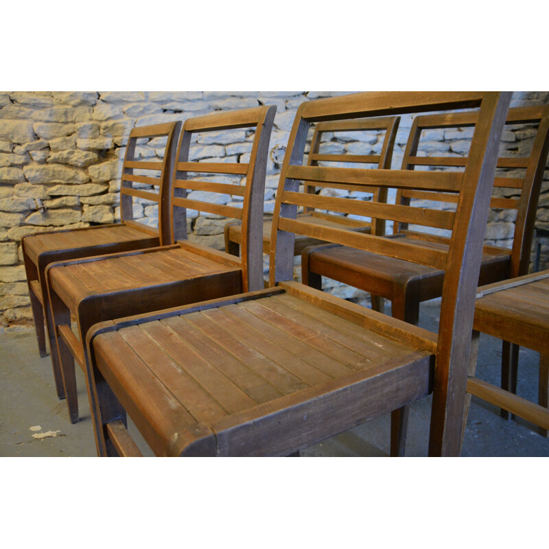 Set of 6 stackable chairs in wood, René GABRIEL - 1950s