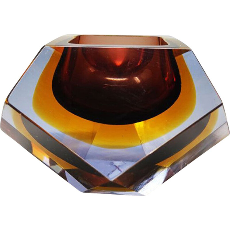 Vintage amber ashtray by Flavio Poli for Seguso, Italy 1960s