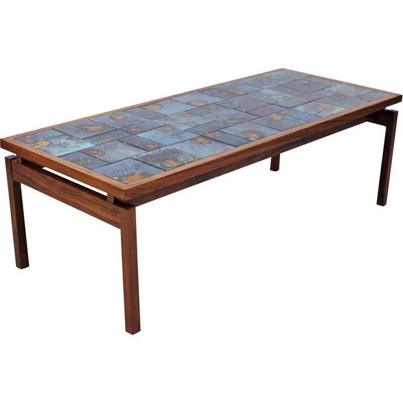 Vintage Danish coffee table in rosewood and ceramic