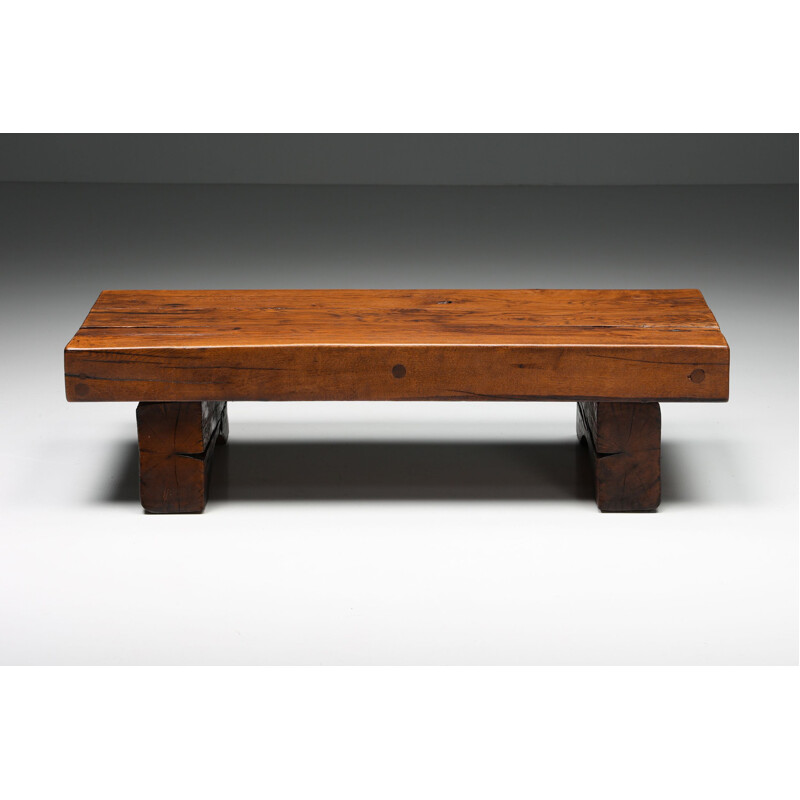 Table basse rectangulaire rustique vintage, 1950