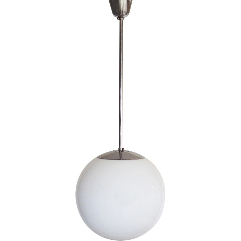Vintage glass and metal pendant lamp, Denmark 1980s