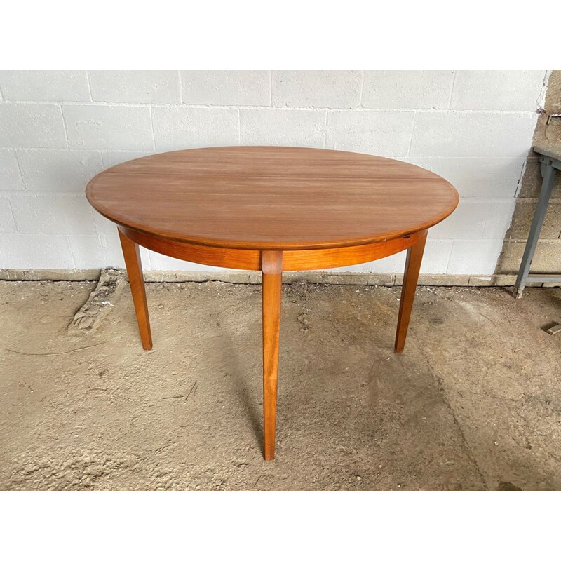 Vintage Scandinavian extendable round table in teak, 1960s