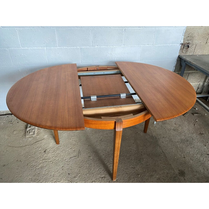 Vintage Scandinavian extendable round table in teak, 1960s