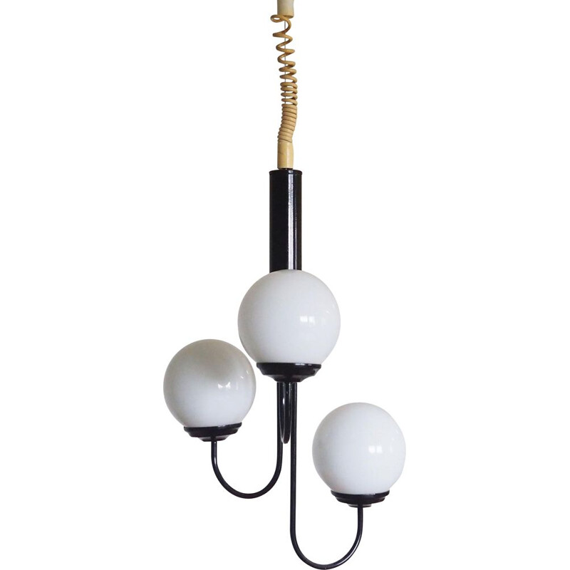 Vintage glass and metal suspension lamp, Denmark 1990