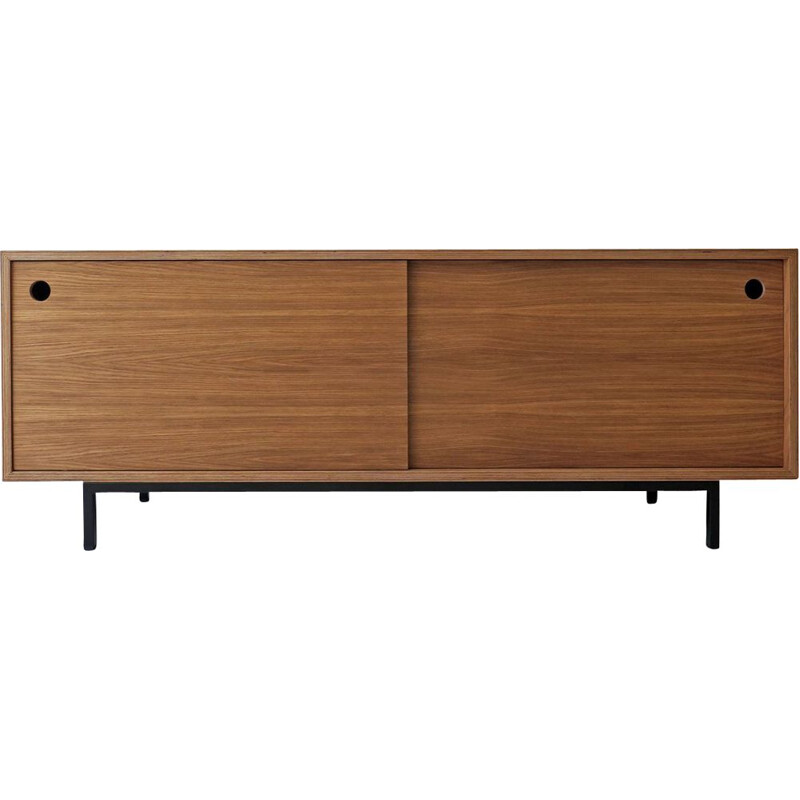 Credenza vintage in rovere e compensato con ante scorrevoli, 1980