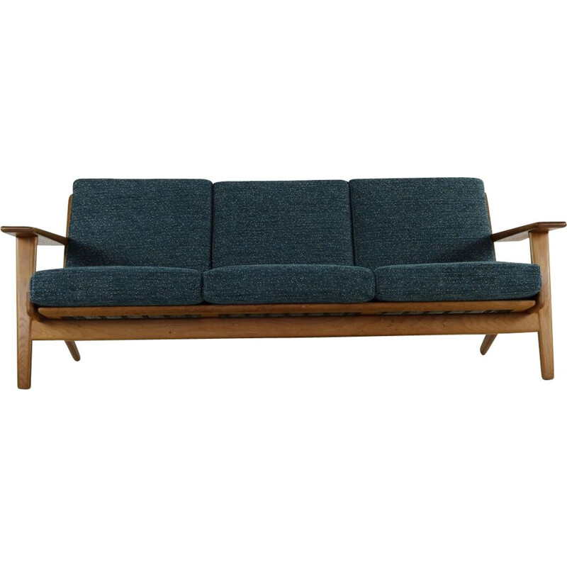 Divano vintage a tre posti in rovere massiccio GE 290 di Hans Wegner per Getama, Danimarca 1955