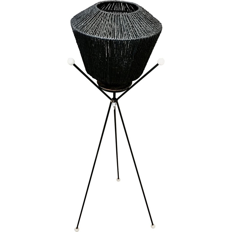 Lampadaire tripode vintage noir, 1950