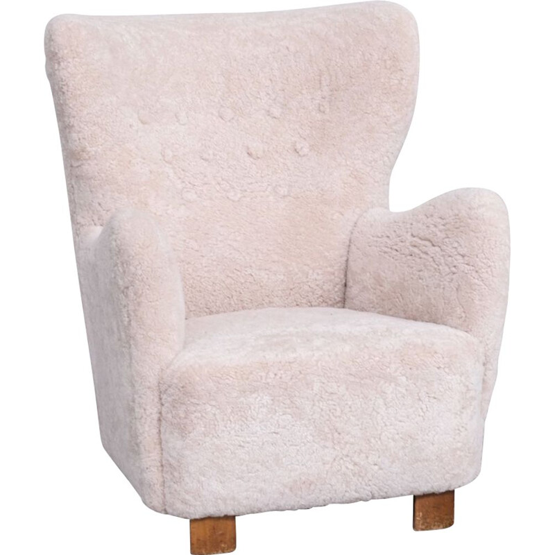 Danish Cabinetmaker mid-century shearling armchair, 1950s