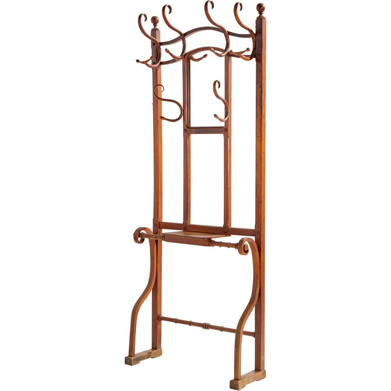 Vintage coat rack with mirror by Jugendstil Thonet, 1907