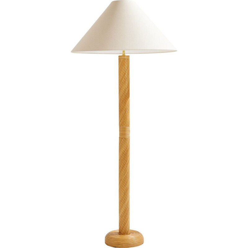 Vintage cane floor lamp on spiral-shaped