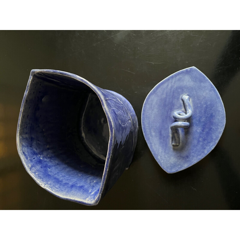 Vintage blue ceramic pot, 1980