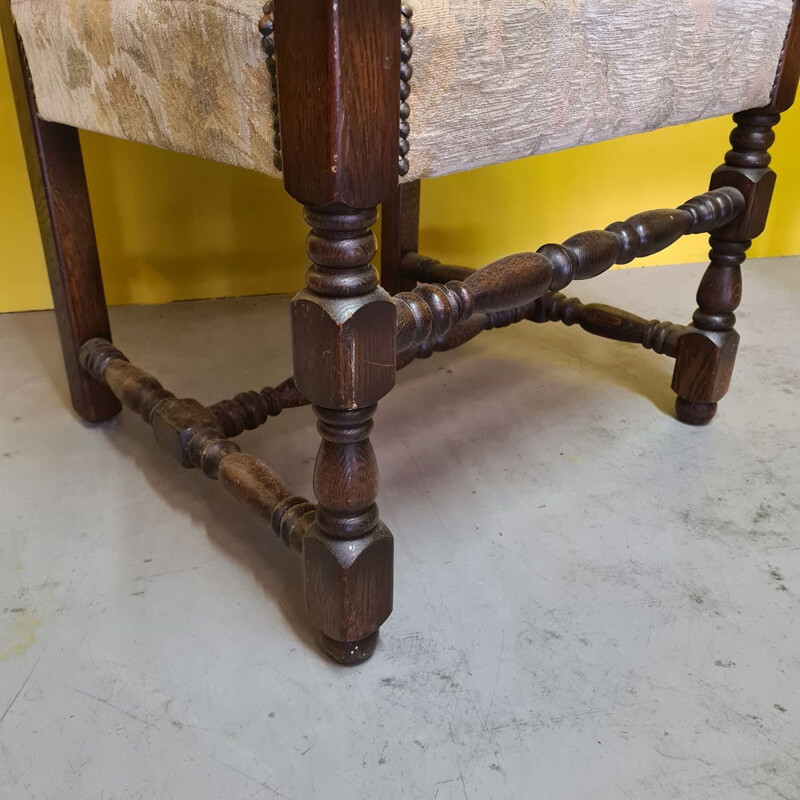 Dutch vintage dark stained solid oakwood armchair with a floral upholstery, 1980s