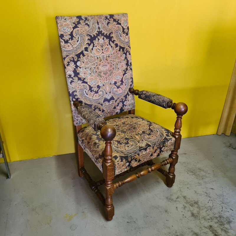 Dutch vintage oakwood armchair with upholstery, 1980s