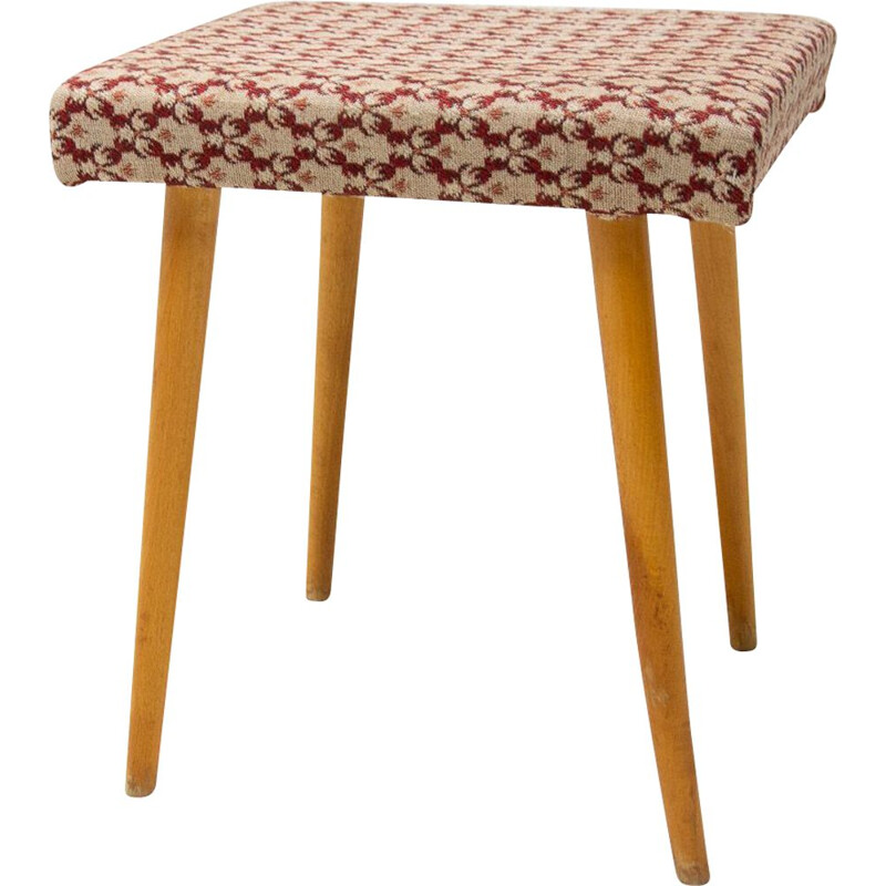 Mid century beech wood and fabric footrest, Czechoslovakia 1960s