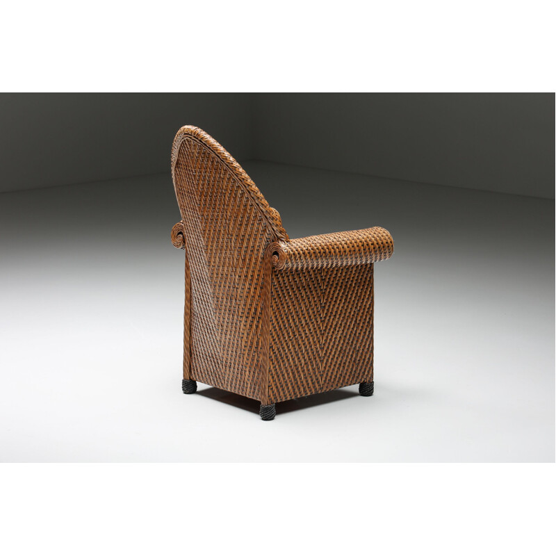 Vintage Amsterdamse School handcrafted wicker armchair, 1950s