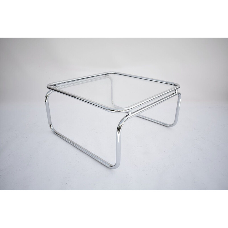 Vintage chrome coffee table with a thick glass top, 1970s