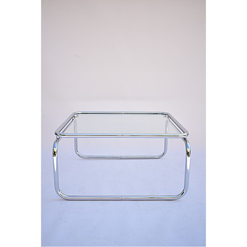 Table basse vintage en chrome avec un plateau en verre épais, 1970