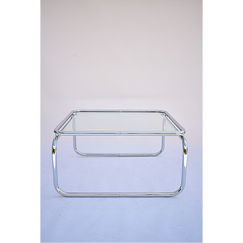 Vintage chrome coffee table with a thick glass top, 1970s